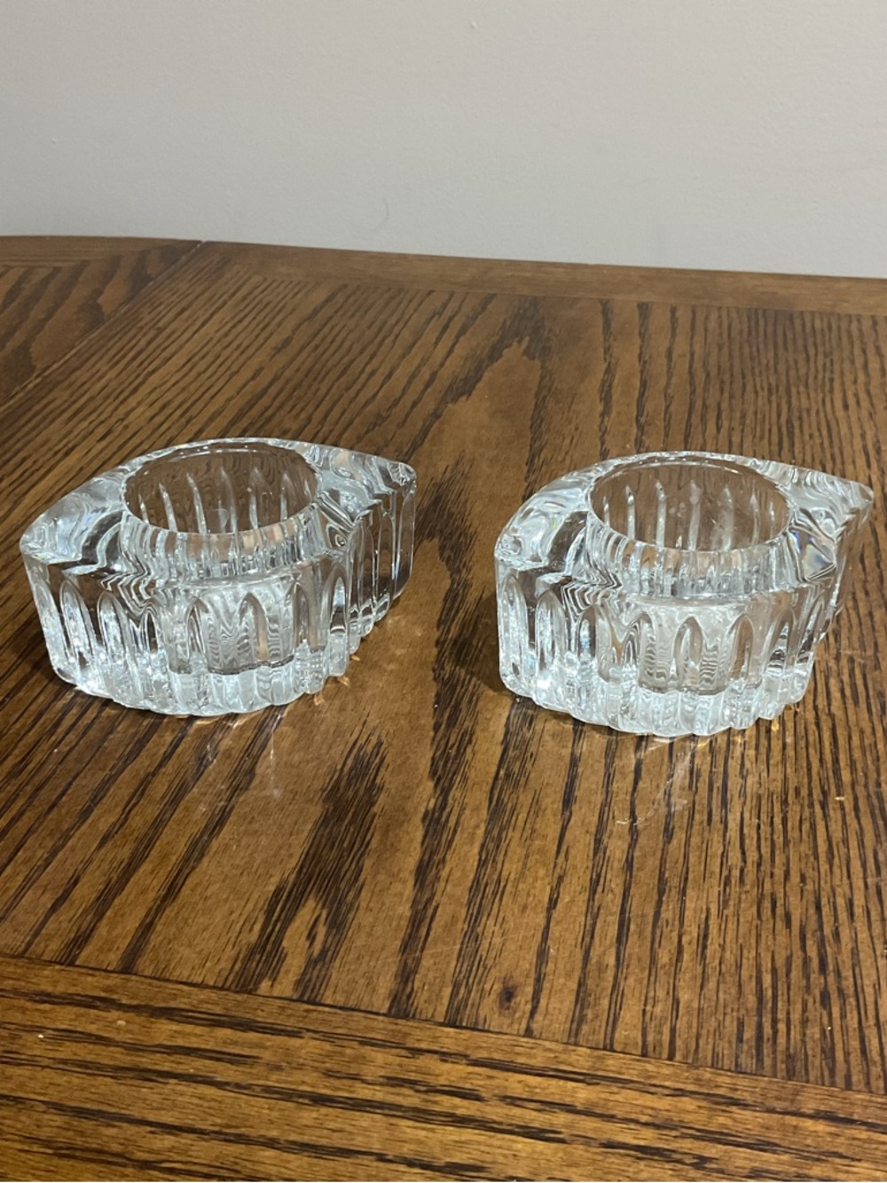 Set of 2 Clear Cut Glass Candle Holders